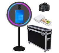 Cabina de fotos de espejo con software de aplicación, estación mágica para selfies, pantalla táctil con luz RGB y funda de vuelo con carrito para eventos (negro A, máquin cámar mini impresora)
