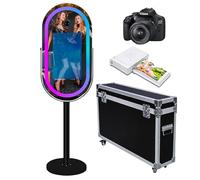 Cabina de fotos de espejo con software de aplicación, estación mágica para selfies, pantalla táctil con luz RGB y funda de vuelo con carrito para eventos (negro B, máquina+cámara+mini impresora)