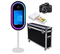 Cabina de fotos de espejo elíptico Selfie LED marco portátil de 21.5 pulgadas pantalla táctil espejo mágico máquina de cabina para eventos de fiesta boda con luz RGB (blanco, fotomatón+cámara + mini