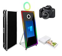 Cabina de fotos de espejo para cumpleaños, bodas, eventos, fiestas de vacaciones, cabina de fotos portátil para fiestas, cabina de fotos de espejo mágico de 65 pulgadas con funda de vuelo (pantalla de