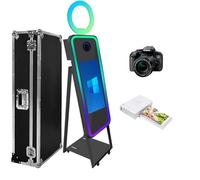 Cabina de fotos de espejo para cumpleaños, bodas, eventos, fiestas de vacaciones, cabina de fotos portátil para fiestas, cabina de fotos de espejo mágico de 65 pulgadas con funda de vuelo (pantalla de