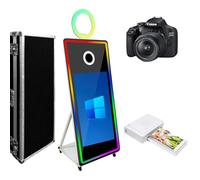 Cabina de fotos de espejo para cumpleaños, bodas, eventos, fiestas de vacaciones, cabina de fotos portátil para fiestas, cabina de fotos de espejo mágico de 65 pulgadas con funda de vuelo (pantalla de
