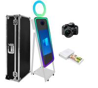 Cabina de fotos de espejo para cumpleaños, bodas, eventos, fiestas de vacaciones, cabina de fotos portátil para fiestas, cabina de fotos de espejo mágico de 65 pulgadas con funda de vuelo (pantalla de