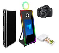 Cabina de fotos de espejo para cumpleaños, bodas, eventos, fiestas de vacaciones, cabina de fotos portátil para fiestas, cabina de fotos de espejo mágico de 65 pulgadas con funda de vuelo (pantalla de