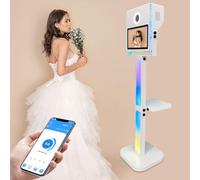 Cabina de Fotos + Mini computadora, luz de Relleno y Caja de Vuelo, máquina de Cabina de Fotos para Selfies + Soporte para Impresora, Adecuado para Negocios de Alquiler (White)