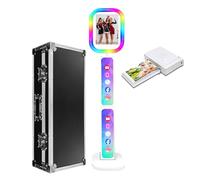 Cabina de fotos para iPad con funda de vuelo, compatible con iPad para iPad de 10 a 13 pulgadas, cabina de fotos selfie con luces RGB, para Youtube, video, Tiktok Live (máquina blanca + mini