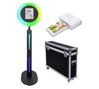 Cabina de fotos portátil compatible con iPad, con anillo de luz RGB y control de aplicación para transmisión en vivo, maquillaje, video de YouTube, TikTok y cualquier evento (negro A, máquina + mini