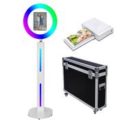 Cabina de fotos portátil compatible con iPad, con anillo de luz RGB y control de aplicación para transmisión en vivo, maquillaje, video de YouTube, TikTok y cualquier evento (blanco A, máquina + mini