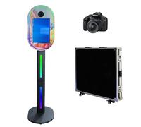 Cabina de fotos portátil con espejo de 15.6 pulgadas con luz RGB, soporte de carcasa de espejo mágico, máquina de fotos para selfie, pantalla táctil con funda de vuelo para fiesta (negro, cabina de
