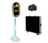 Cabina de fotos portátil con espejo de 15.6 pulgadas con luz RGB, soporte de carcasa de espejo mágico, máquina de fotos para selfie, pantalla táctil con funda de vuelo para fiesta (blanco, cabina de