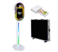 Cabina de fotos portátil con espejo de 15.6 pulgadas con luz RGB, soporte de carcasa de espejo mágico, máquina de fotos para selfie, pantalla táctil con funda de vuelo para fiesta (blanco, cabina de
