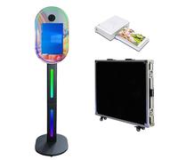Cabina de fotos portátil con espejo de 15.6 pulgadas con luz RGB, soporte de carcasa de espejo mágico, máquina de fotos para selfie, pantalla táctil con funda de vuelo para fiesta (negro, cabina de