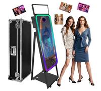Cabina de fotos portátil con espejo de cámara de 40 pulgadas con pantalla táctil DSLR con funda de vuelo, luz RGB para bodas, alquiler de negocios, fiestas (negro, 40 pulgadas)
