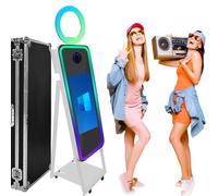 Cabina de fotos portátil con espejo mágico de 40 pulgadas, pantalla táctil de 21.5 pulgadas con luz RGB, cabina de fotos para selfies para eventos de fiesta, funda de vuelo (blanco, pantalla de 40