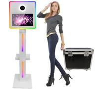 Cabina De Fotos Portátil con Estuche De Vuelo (Pantalla Táctil De 15,6 Pulgadas), Máquina De Cabina De Fotos + Anillo De Luz RGB, para Bodas, Fiestas De Graduación,White