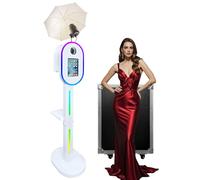 Cabina de fotos portátil con linterna compatible con iPad, control remoto o aplicación, sincronización de música, soporta conexión de cámara e impresora (blanco, máquina de fotomatón)