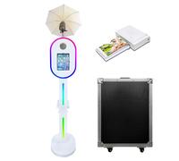 Cabina de fotos portátil con linterna compatible con iPad, control remoto o aplicación, sincronización de música, soporta conexión de cámara e impresora (blanco, máquina + mini impresora)