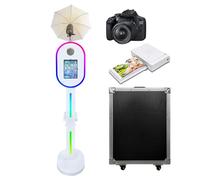 Cabina de fotos portátil con linterna compatible con iPad, control remoto o aplicación, sincronización de música, soporta conexión de cámara e impresora (blanco, máquina + cámara + mini impresora)