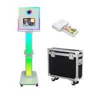 Cabina de fotos portátil para iPad, tamaño personalizado y logotipo, estación de selfies, máquina de fotobooth con luz RGB y funda de vuelo para eventos de alquiler de bodas (máquina + mini impresora)