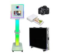 Cabina de fotos portátil para iPad, tamaño personalizado y logotipo, estación de selfies, máquina de fotobooth con luz RGB y funda de vuelo para eventos de alquiler de bodas (máquina + cámara + mini