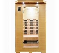 Cabina de infrarrojos Carmen 2 para 2 personas, madera de abeto cicuta, 6 focos de cerámica, con cromoterapia, reproductor MP3 con Bluetooth, 2 altavoces, cristal de seguridad, luz de lectura