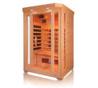 Cabina de infrarrojos Oslo Alpha - Calor profundo para una relajación óptima para 2 personas, madera de abeto canadiense, sistema de sonido Bluetooth, terapia de luz, 3 focos de espectro completo, 3