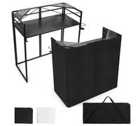 Cabina de metal plegable de 40 x 20 pulgadas, soporte de mesa portátil para DJ, altura ajustable de 33.5 pulgadas/39.5 pulgadas con fondo blanco y negro, escritorio de DJ para actuaciones en vivo