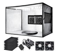 Cabina de pulverización de aerógrafo con ventiladores de escape duales, cabina de pintura portátil para aerógrafo, 2 luces LED redondas con cobertura de 360°, tocadiscos y manguera de extensión, kit