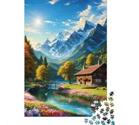 Cabina del Lago de la Montaña 1000 Piezas Stock De Cartas Premium Rompecabezas Clásicos Entusiastas De Jigsaw Senior Entrenamiento Cerebral Decoración De Paredes Idea De Regalo 52x38cm/1000pcs