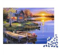 Cabina del Lago rústico Rompecabezas 1000 Piezas, Cabina del Lago rústico con Muelle, Estético y Desafiante, Regalo para Mujeres y Hombres, Decoración Hogar