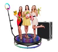 Cabine Photo professionnelle à 360° pour fêtes et mariages, Avec télécommande, caméra rotative automatique au ralenti, anneau lumineux et Flight Case. Logo personnalisé gratuit. Idéale pour Tous VOS