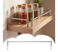 Cabinet Fence Guardrail Bar Set with 2 Posts, Hanging Shelf Rails Stainless Steel 30-90 cm Long, Anti-Fall Tipping Rod for Bottles, Wines, Books(Brass-5 Pack,60cm/23.6in)