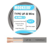 Cable 10/2 UF-B - Cable eléctrico de entierro directo de calibre 10 de 75 pies, 100% cobre puro, 10 AWG, 2 conectores para alimentador subterráneo, lugares húmedos o corrosivos, interiores y