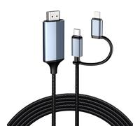 Cable 2-en-1 Lightning y Tipo C a HDMI de 2m, cable HDMI para iPhone, interfaz dual para iPhone 16-12/iPad Pro/Air/Mini, sincronización de video y sonido (No para portátiles ni Android)