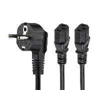 StarTech Cable Y 2m, EU Schuko a 2x C13, 10A 250V, Negro (PXT101YEU2M) | Cable de repuesto de CA, 18AWG, Para impresora, Para monitor, Enchufe Schuko para Europa, CE