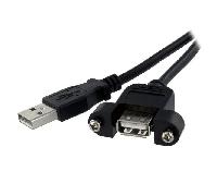 StarTech.com Cable Alargador de 30cm USB 2.0 para Montar Empotrar en Panel - Extensor Macho a Hembra USB A - Negro