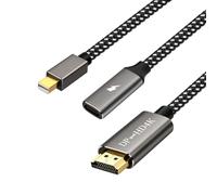 Cable 4K Mini DisplayPort a HDMI de 6 pies, bidireccional, 4K a 60Hz 2K a | Cable HDMI trenzado de alta velocidad a mini para Thunderbolt 1 y 2 MacBook Pro, Surface, Lenovo, Dell, HP, monitor, TV