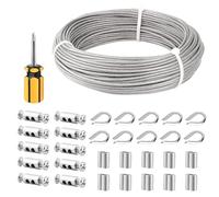 Cable Acero Cable de acero inoxidable 304 alta resistencia 1/8 pulgada y 3,0 mm, for jardín, barandilla, cerca alambre, kits rollo for cuerda tienda campaña al aire libre(100FT-30m)