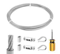 Cable Acero Plastificado 2mm, 6m Trenzado, Cuerdas Recubiertas de Nailon, Alambre Inoxidable Con Accesorios, Plastificado para Uso en Interiores y Exteriores