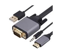 Cable Adaptador 1080P A VGA, Cable de Datos de 1,8 M, Cable de Pantalla HD de 10 Gbps con Cable de Audio y Cable de Alimentación.