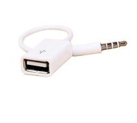 Cable adaptador convertidor de audio macho AUX a USB 2.0 hembra de 3,5 mm para sistemas de navegación de coche y dispositivos de audio en el coche, carcasa ABS, PVC CA (blanco)