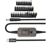 Cable adaptador de 100 W tipo C PD a CC, 1 m, voltaje ajustable 5 V/9 V/12 V/15 V/20 V, cable conector PD-ON-DC con indicador de voltaje e interruptor, incluye 34 adaptadores para ordenador portátil