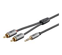 goobay 65288 Cable auxiliar estéreo RCA a jack 3,5 de 2 m/cable auxiliar de audio HiFi para smartphone; consola; sistema/revestimiento textil/chapado en oro