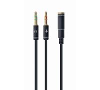 CABLE ADAPTADOR GEMBIRD-HEMBRA 4PINES 3,5MM A 2 STEREO 3,5MM NEGRO, C.METALIC CCA-418M