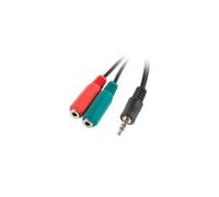 Cable adaptador Lanberg Minijack de 3,5 mm y 4 pines (M) -> 2x Minijack de 3,5 mm y 3 pines (F) (auriculares + micrófono) 0,2 m negro