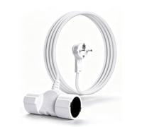 Cable alargador de 1,5 metros con 2 enchufes Schuko dobles | Para cocina, oficina, hogar en exteriores, IP20, blanco, 16 A/250 V máx. 3500 W, macho-hembra