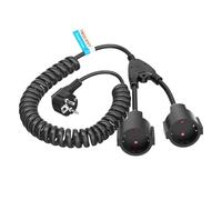 Cable alargador de 3 metros en espiral con enchufes de 2 vías, doble enchufe Schuko de 1 a 2, contacto protector extensible(7m black)