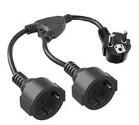 Cable Alargador de Corriente con Tomas de 2 Vías, Enchufe Doble Prolongador Cable Electrico, Schuko Alargador Cable IP20 para Hogar, Oficina, Exterior, 3 x1,5 mm², hasta 250V/16A, Negro