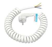 Cable alargador de protección de contacto, 20 m, conexión en espiral, cable de extensión de plástico, IP20 para interiores con enchufe Schuko, cable de alimentación Schuko 230 V/16 A, color blanco