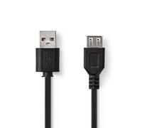Cable alargador Nedis USB 2.0 A macho - USB A hembra 480 Mbps | Niquelado | 2,00 m | Redondo | PVC | Negro | Etiqueta